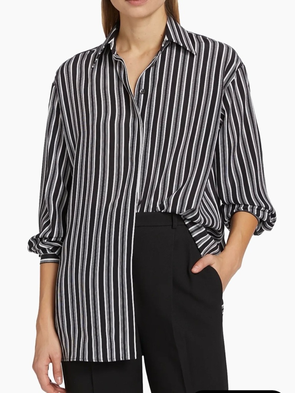 Michael Kors Collection Stripe Silk Boyfriend  Shirt in Black and White Size 4